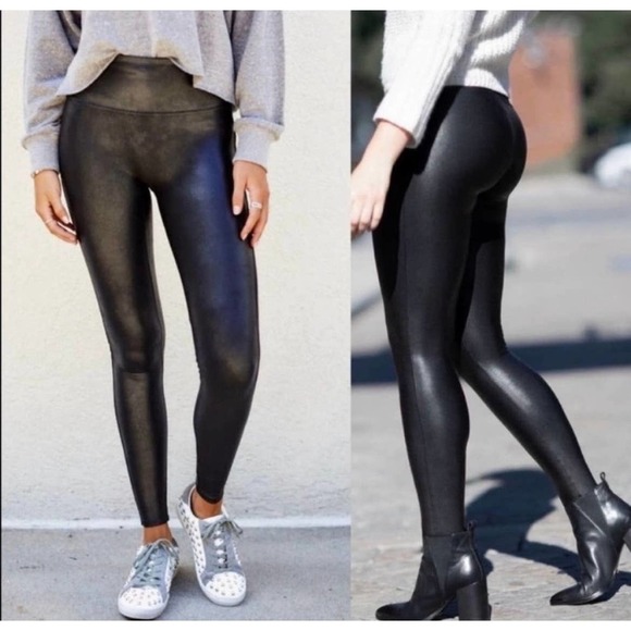 Spanx faux leather black‎ leggings women’s size large - Picture 2 of 9
